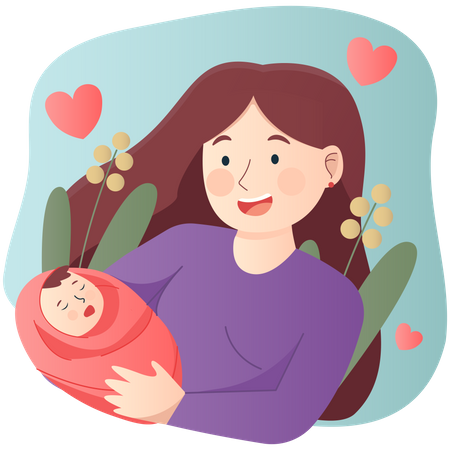 Happy mother with newborn baby Illustration