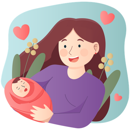 Happy mother with newborn baby  Illustration