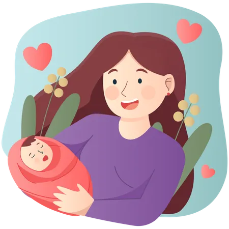 Happy mother with newborn baby  Illustration