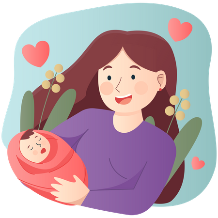 Happy mother with newborn baby  イラスト