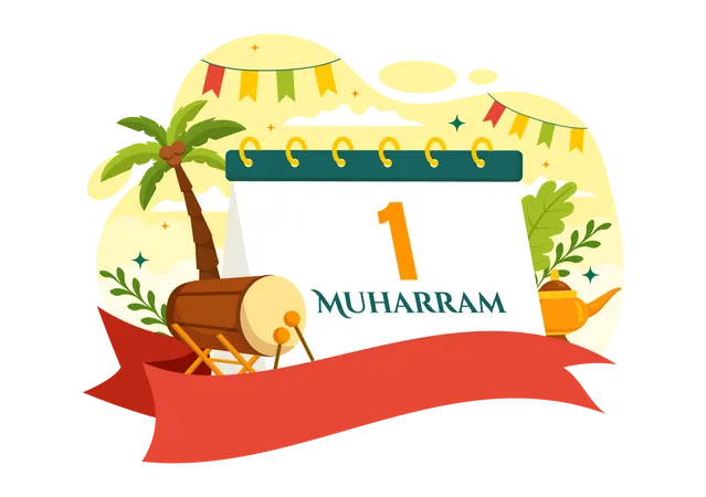 Happy Muharram Vector Illustration With Celebrating Islamic New Year In Flat Cartoon Hand Drawn Landing Page Background Templates Illustration