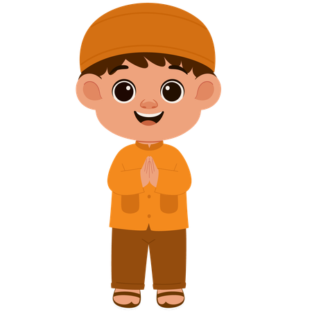 Happy Muslim Boy Greeting  Illustration