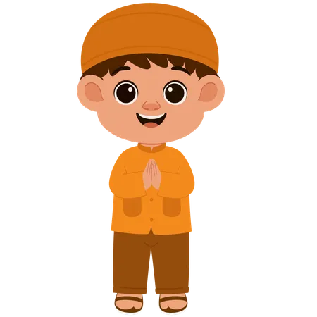 Happy Muslim Boy Greeting  Illustration