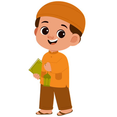 Happy Muslim Boy Holding Lantern  Illustration