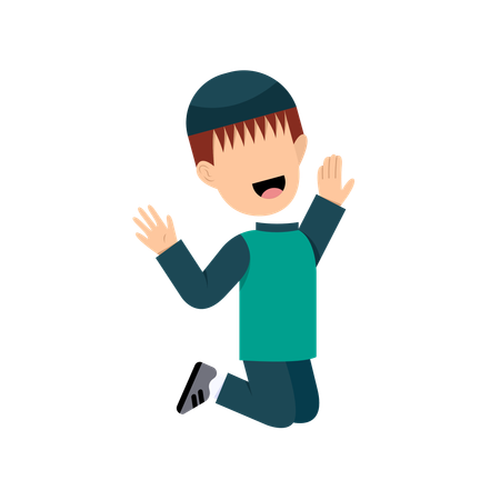 Happy Muslim Boy jumping in air  Illustration