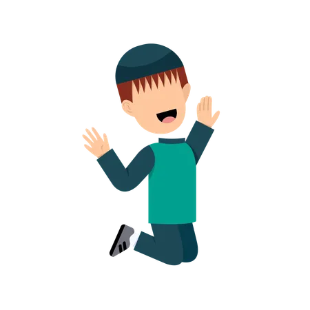 Happy Muslim Boy jumping in air  Illustration