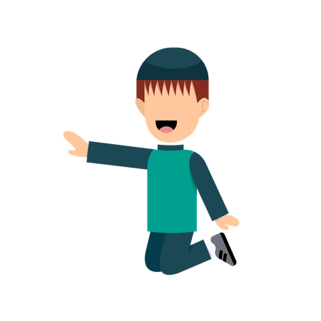 Happy Muslim Boy jumping in air  Illustration