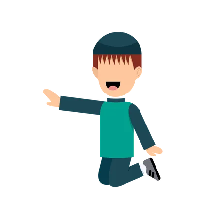 Happy Muslim Boy jumping in air  Illustration