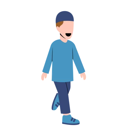 Happy Muslim Boy walking  Illustration