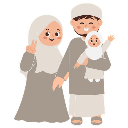 Happy Muslim Family  Illustration