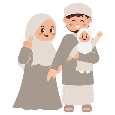 Happy Muslim Family  Illustration