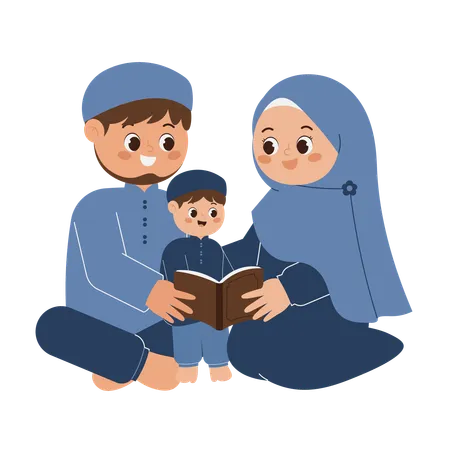 Happy Muslim Family  Illustration