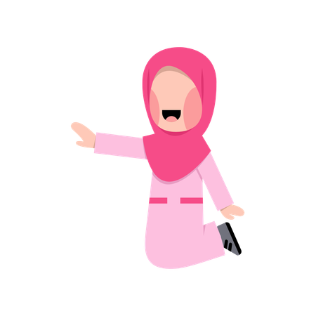 Happy Muslim Girl jumping  Illustration