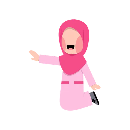 Happy Muslim Girl jumping  Illustration