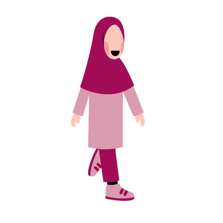 Happy Muslim Girl walking Illustration