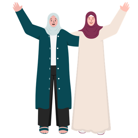 Happy Muslim Women standing with open hands  Illustration