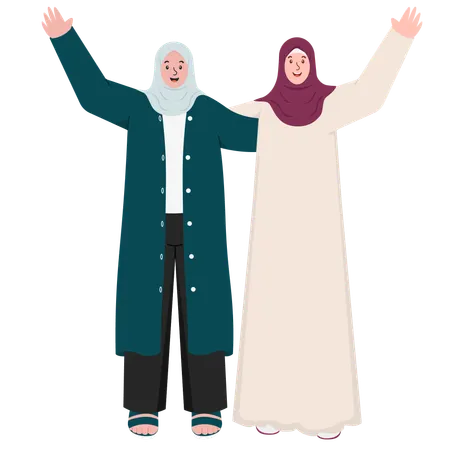 Happy Muslim Women standing with open hands  Illustration
