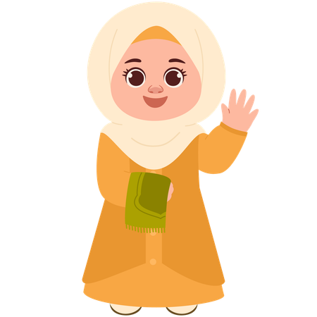 Happy Muslimah Carrying Prayer Mat  Illustration