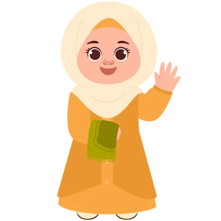 Happy Muslimah Carrying Prayer Mat  Illustration