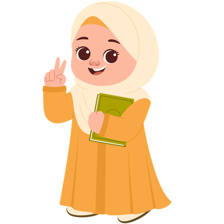 Happy Muslimah With Quran  Illustration