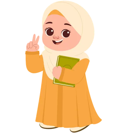 Happy Muslimah With Quran  Illustration