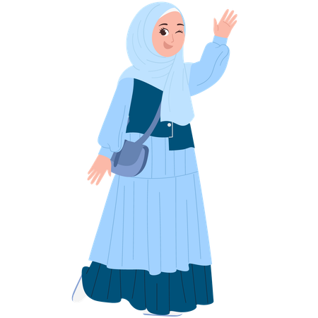 Happy Muslimah With Sling Bag  Illustration