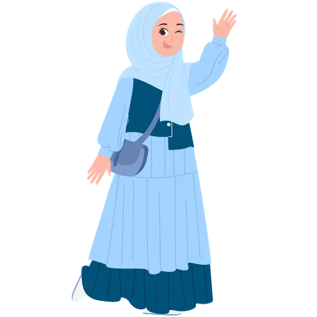 Happy Muslimah With Sling Bag  Illustration