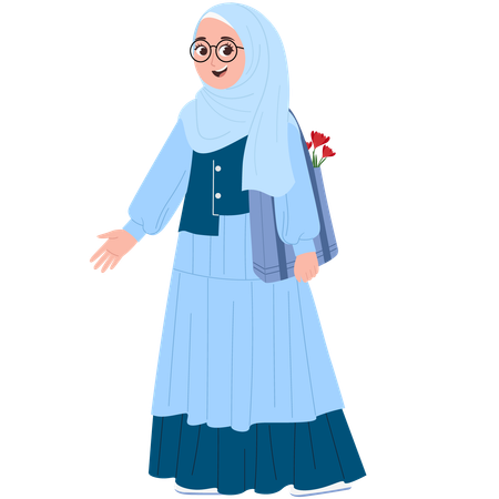 Happy Muslimah With Tote Bag  Illustration