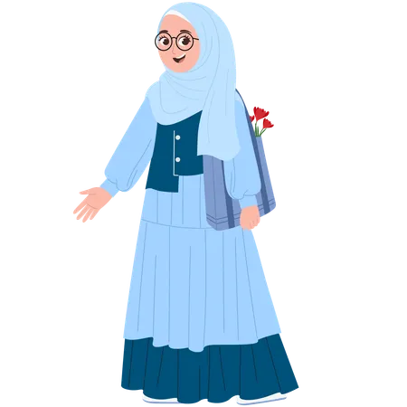 Happy Muslimah With Tote Bag  Illustration