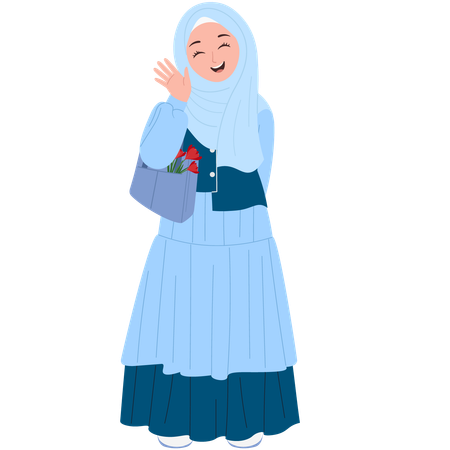 Happy Muslimah With Tote Bag  Illustration