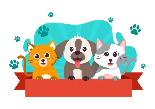 National Pet Day Vector Illustration On April 11 With Cute Pets Of Cats And Dogs For Celebrate Your Animal Companion In Flat Cartoon Background イラスト