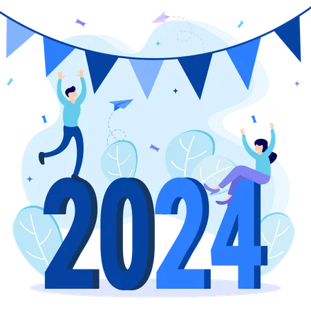 Illustration Vector Graphic Cartoon Character Of Happy New Year 2024 Illustration