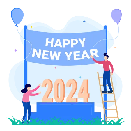 Illustration Vector Graphic Cartoon Character Of Happy New Year 2024 Illustration