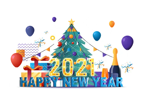 Happy New Year 2021  Illustration