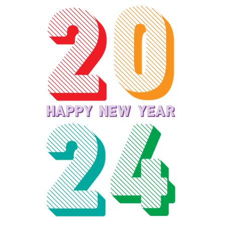 Happy new year 2024 font and typograph  イラスト