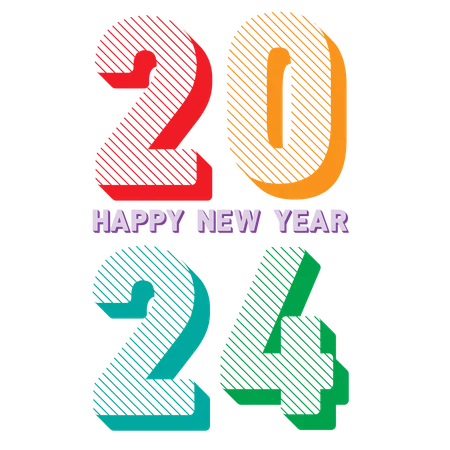 Happy new year 2024 font and typograph  イラスト