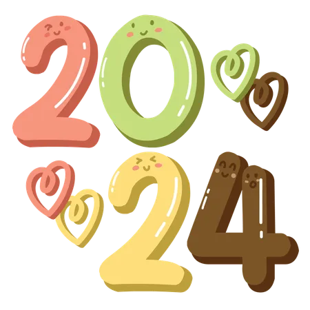 Happy new year 2024 font and typograph  일러스트레이션