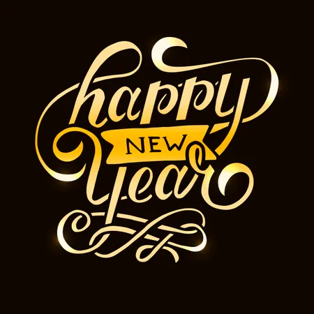 Happy New Year Vector Gradient Phrase Lettering Calligraphy Sticker Gold  Illustration