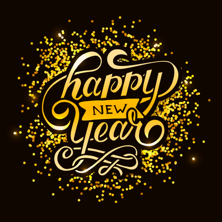 Happy New Year Vector Gradient Phrase Lettering Calligraphy Sticker Gold  Illustration