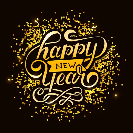 Happy New Year Vector Gradient Phrase Lettering Calligraphy Sticker Gold  Illustration