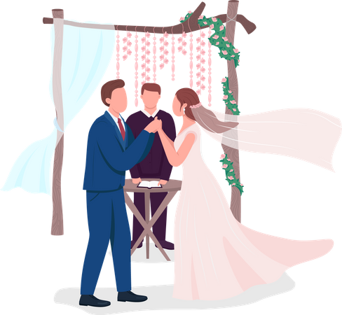 Happy newlyweds celebrate  Illustration