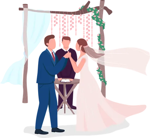 Happy newlyweds celebrate  Illustration