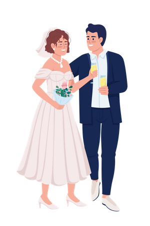 Happy newlyweds drinking sparkling wine  Illustration