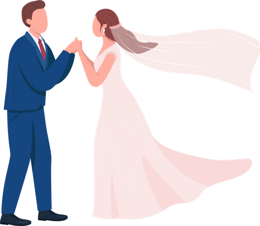 Happy newlyweds hold hands Illustration