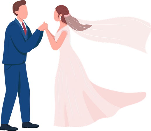 Happy newlyweds hold hands  Illustration