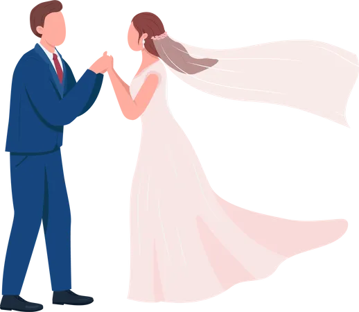 Happy newlyweds hold hands  Illustration