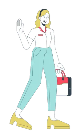 Happy Office Worker Female Leaving Office 2 D Linear Cartoon Character Blonde Caucasian Employee Isolated Line Vector Person White Background Goodbye Businesswoman Color Flat Spot Illustration Illustration