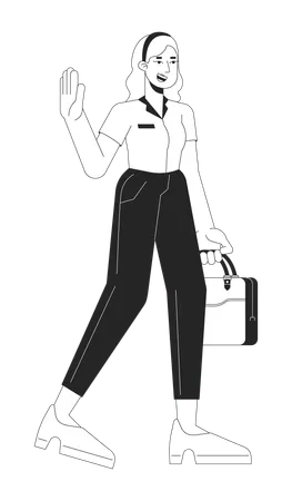 Happy Office Worker Female Leaving Work Black And White 2 D Line Cartoon Character Blonde Caucasian Employee Isolated Vector Outline Person Goodbye Businesswoman Monochromatic Flat Spot Illustration Illustration