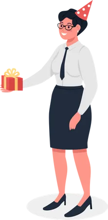 Happy Office Worker With Gift Semi Flat Color Vector Character Full Body Person On White Holiday Celebration Isolated Modern Cartoon Style Illustration For Graphic Design And Animation Illustration