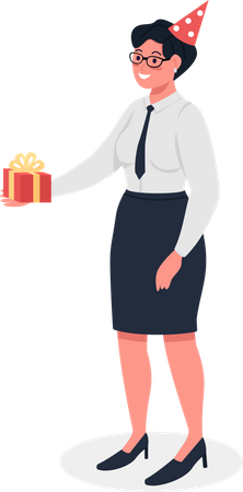 Happy office worker with gift  Illustration